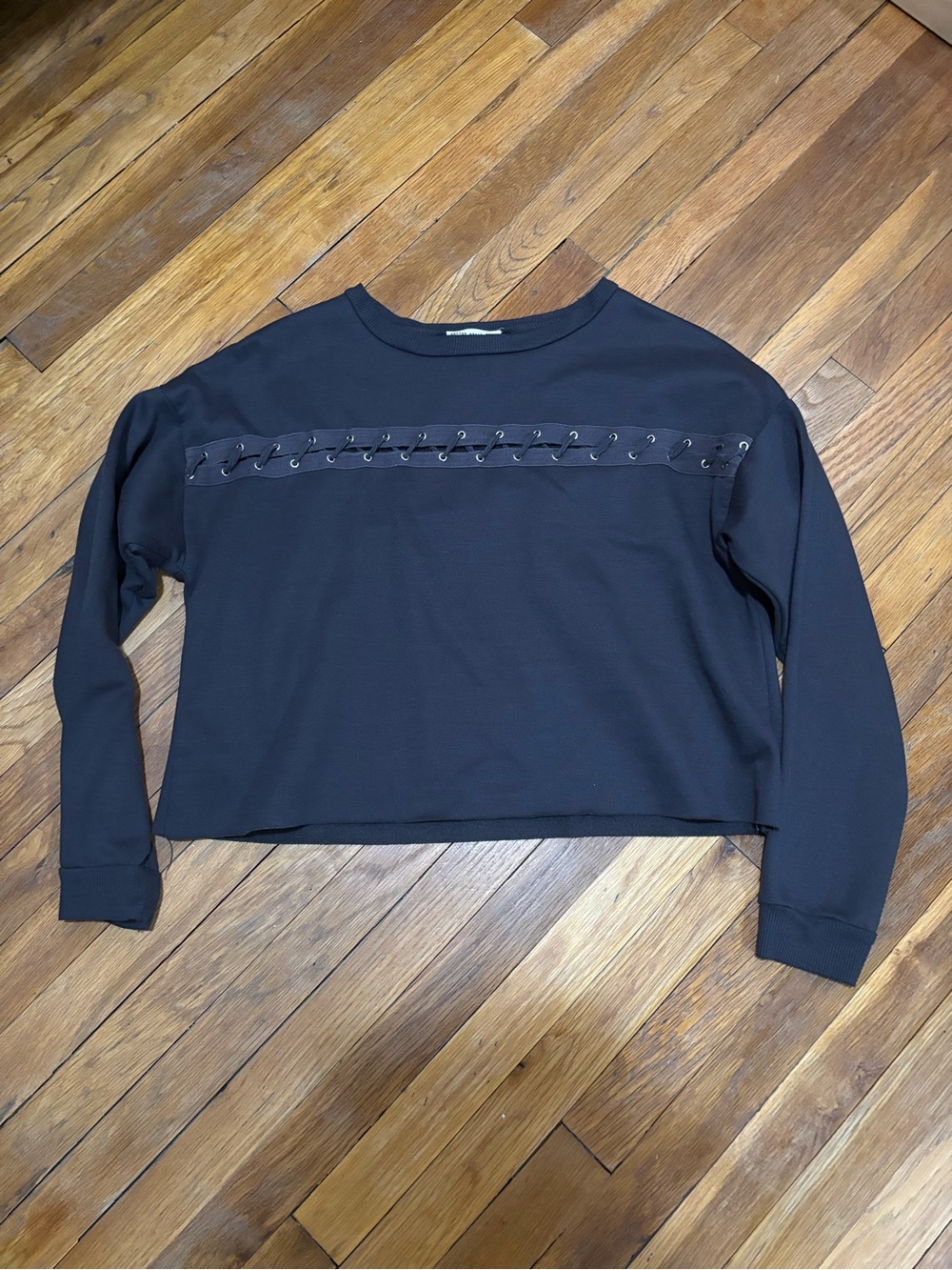 Dark grey Lace-Up Detail Cropped Sweatshirt